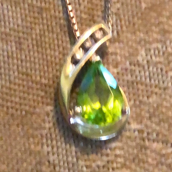 Peridot pave diamonds & sterling silver 9” pendant; marked Italy 925 & ring - Picture 2 of 11